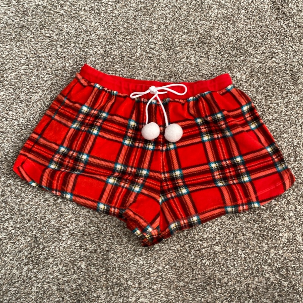 Red plaid holiday pajama shorts